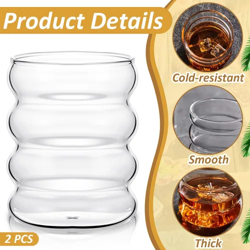 Miniatura 4 de Cunhill 2 vasos de vidrio ondulado de 10 onzas acanaladas de burbujas, cristalería creativa para cóctel, Martini, taza de bebida transparente
