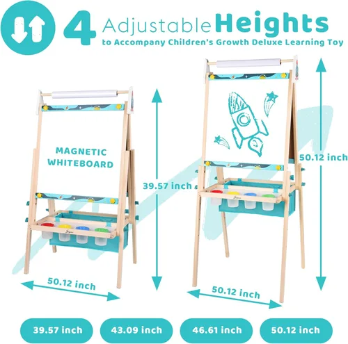 Miniatura 5 de Joyooss Caballete de arte para niños, caballete ajustable para niños con pizarra magnética y pizarra, tablero magnético para niños, caballete