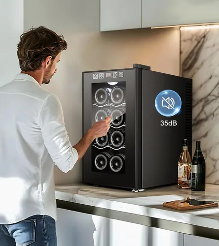 Miniatura 7 de Mini enfriador de vino de 8 botellas, refrigerador de bebidas con enfriamiento rápido, gabinete de vino termoeléctrico bodega para mujeres, hombres