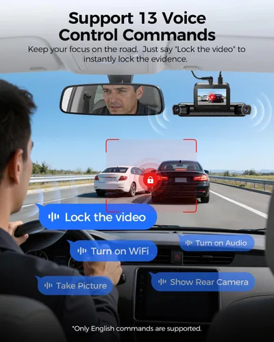 Miniatura 7 de AZDOME Cámara de Tablero de 360° de 4 Canales Frontal y Trasera Interior, eMMC Integrado de 128GB, 2K+1080P*3 Dashcam, Izquierda Derecha, Control