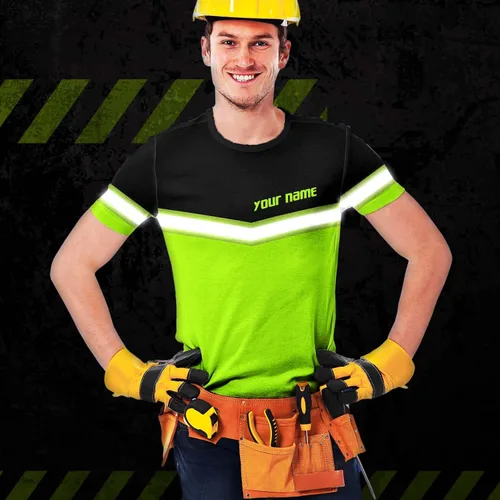 Miniatura 7 de Empresa, Equipo Uniforme Camisa de Alta Visibilidad para Hombres Camisa de Seguridad Logotipo Personalizado Nombre con Cintas Reflectantes AMZ02