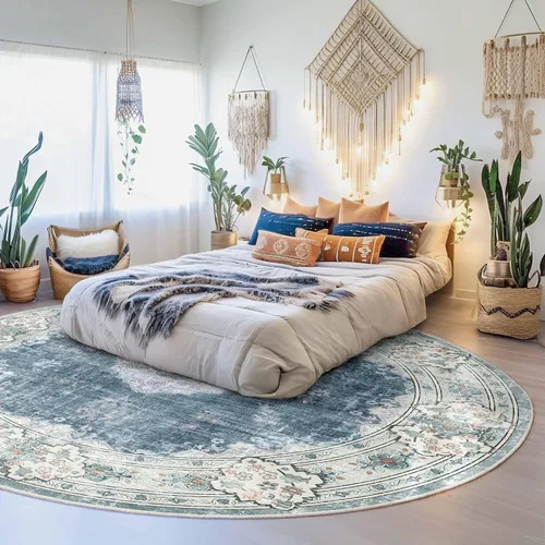 Miniatura 95 de MUJOO Alfombra Pasillo Runner 2'x8' Azul Gris Alfombras Largas Boho Lavable a Máquina Antideslizante para Entrada Cocina Baño Dormitorio Retro Suave