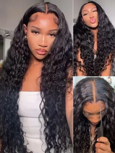 Miniatura 8 de Nadula Bye Bye Knots Peluca con Cordón Sin Pegamento de Ondas de Agua, Pelucas Frontales de Encaje Precortado 7x5 Húmedas y Onduladas de Cabello