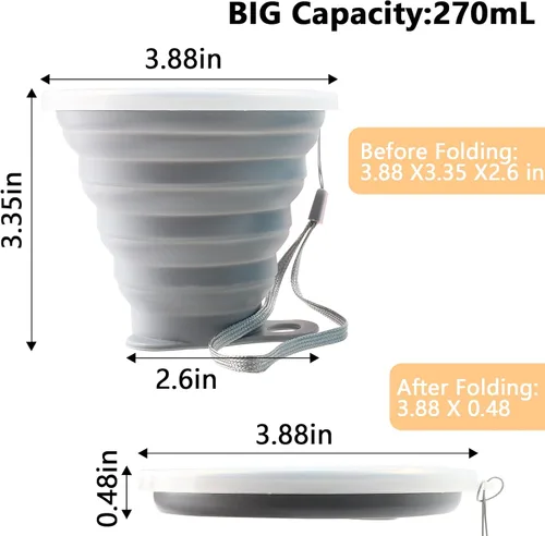 Miniatura 2 de Litoexpe 2 Pack Taza de Viaje Plegable de Silicona, Juego de Tazas de Camping Portátiles con Tapas, Gris y Azul Gris & azul