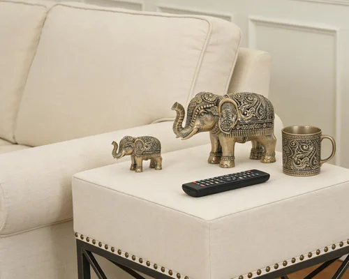 Miniatura 2 de Pequeña estatua de elefante para decoración del hogar, símbolo de suerte y prosperidad, resina de 4 pulgadas, acento dorado antiguo, elefante