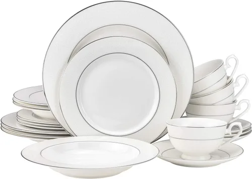 Miniatura 9 de EURO Porcelain Juego de vajilla de 20 piezas para vajilla de porcelana de hueso de lujo chapada en oro de 24 quilates ("Amanda" 5669-20G)