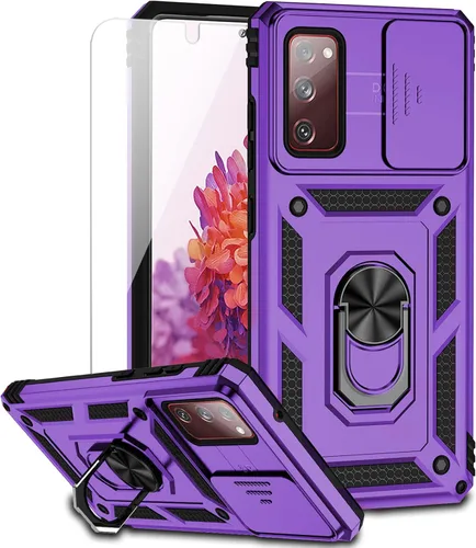 Miniatura 14 de Funda para Samsung Galaxy S20 FE 5G con cubierta para lente de cámara, protector de pantalla HD, soporte de anillo magnético probado contra caídas