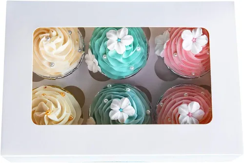 Miniatura 9 de ONE MORE Cajas para cupcakes con insertos para 6 soportes, cajas grandes de panadería estándar blancas de 9.5 x 6.3 x 3 pulgadas con ventana