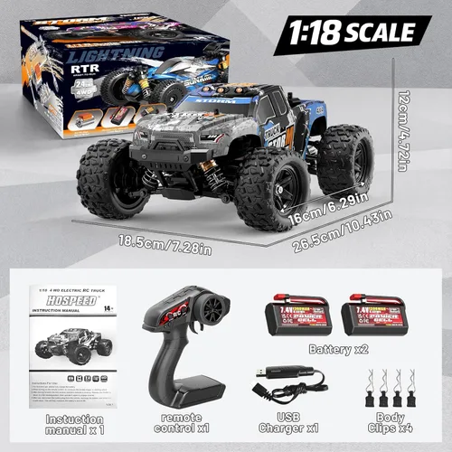 Miniatura 8 de Autos RC 1:18 4x4 Camión monstruo de alta velocidad para niños y adultos, vehículo de control remoto todoterreno de 22.4 mi/h, camión RC impermeable