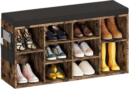 Miniatura 9 de coucheta Banco de almacenamiento de zapatos con cojín, armario de zapatos con asiento de cubo, banco pequeño con estante ajustable de 3 niveles