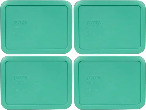 Pyrex 7210-PC - Tapa de repuesto para almacenamiento de alimentos de 3 tazas, color verde claro (paquete de 4), fabricada en Estados Unidos
