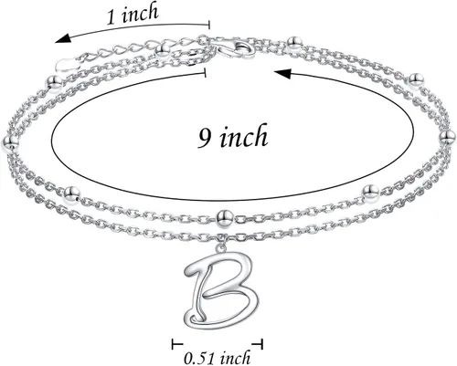 Miniatura 7 de Initials Anklet for Women S925 Sterling Silver Adjustable Foot Ankle Bracelet with Letter