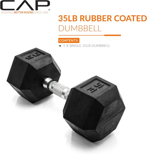 Miniatura 2 de CAP Barbell Peso de la mancuerna hexagonal recubierta, individual, 10-120 libras, múltiples opciones