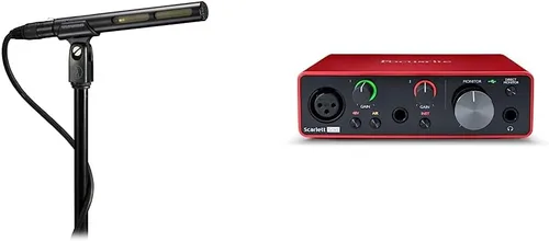Audio-Technica AT875R Micrófono de condensador de escopeta de línea/gradiente de 9.5 x 5 x 2.75 pulgadas y interfaz de audio USB Focusrite Scarlett