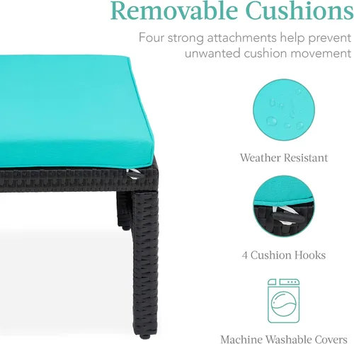 Miniatura 7 de Best Choice Products Juego de 2 otomanas de mimbre, muebles de exterior multiusos para patio, patio trasero, asientos adicionales, reposapiés, mesa