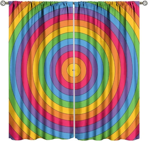 Miniatura 24 de Cortinas opacas abstractas de arco iris, pintura de color arcoíris con gotas, diseño gráfico creativo con bolsillo para barra, para sala de estar