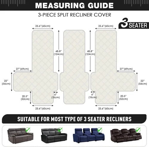 Miniatura 5 de TAOCOCO Funda impermeable 100% impermeable para sofá reclinable de 3 asientos, funda de sofá reclinable dividida de 3 piezas con correas, funda Negro