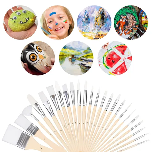 Miniatura 6 de Amazon Basics Juego de pinceles para pintura, de nailon, múltiples formas, para acrílico, óleo, acuarela, gouache, 24 pinceles