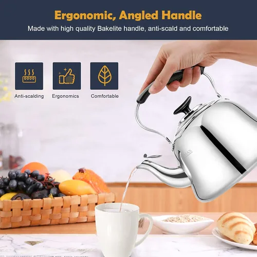 Miniatura 4 de Hervidor de Té para Estufa Silbante Clásico AMFOCUS, Hervidor de Té de Acero Inoxidable con Asa Plegable Resistente al Calor y Acabado Espejo, 2