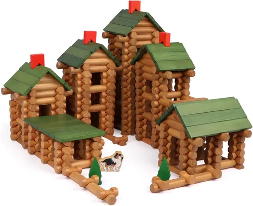 Miniatura 11 de Wondertoys Juego de troncos de madera real de 269 piezas a partir de 3 años, juego de regalo clásico de troncos de construcción para niños y niñas