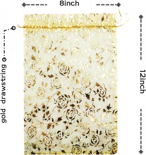 Miniatura 2 de 8 x 12 pulgadas 100 bolsas de flores de corazón con cordón de organza bolsa de regalo de joyería bolsa de dulces con cordón de regalo de boda