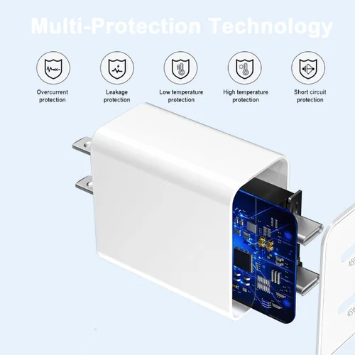 Miniatura 3 de Cargador súper rápido USB C de 45 W, paquete de 2 bloques de carga dual USB C para iPhone con cable trenzado tipo C a C de 3.3 pies de carga rápida
