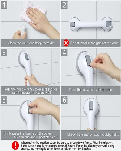 Miniatura 8 de Paquete de 2 barras de agarre para bañeras y duchas, asas de ducha para personas mayores, barra de seguridad de 500 libras, paredes para Gris - 2PK