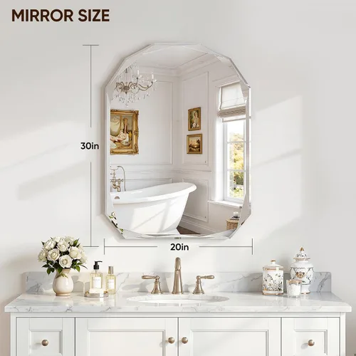 Miniatura 7 de Suidia Espejo de baño, espejo de pared de 20 x 30 pulgadas, espejo de baño sin marco con borde biselado para dormitorio, sala de estar, entrada