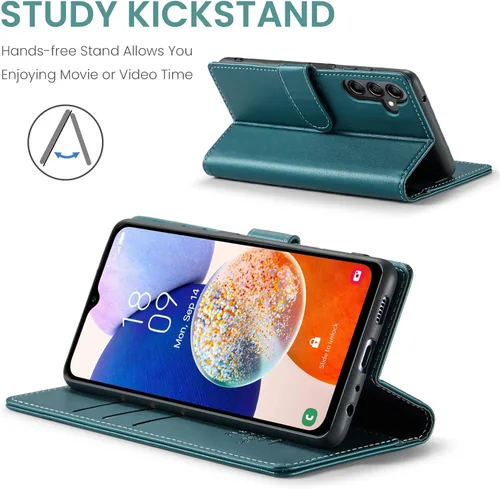 Miniatura 4 de FLIPALM Funda tipo cartera para Samsung Galaxy A14 5G con bloqueo RFID, soporte para tarjeta de crédito, de piel sintética, con función atril, funda