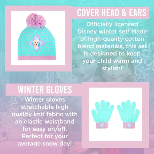 Miniatura 2 de Disney Frozen - Gorro de invierno para niñas y niños pequeños y guantes de nieve para niños Elsa y Anna con guantes de nieve