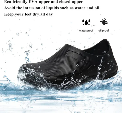 Miniatura 2 de Haifago Zapatos de chef antideslizantes para hombre, zuecos de trabajo de cocina resistentes al aceite, zapatos de servicio de alimentos