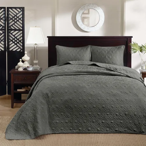 Madison Park Quebec - Colcha acolchada reversible estilo damasco, ideal para todas las estaciones, juego de cama de colcha ligera y fundas a juego,