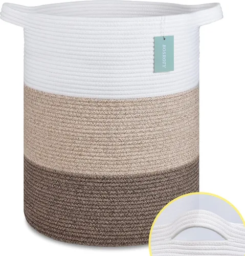 Miniatura 14 de Cesta Extra Grande para Mantas 87L, Cesta para Ropa Sucia, Cesta de Guardería para Bebés para Almacenamiento de Juguetes, Ropa y Toallas, Cesta