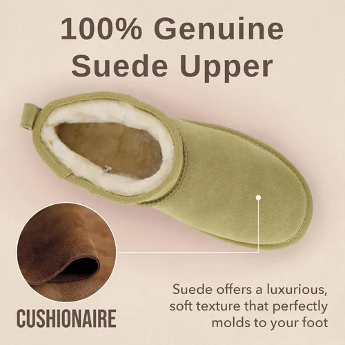 Miniatura 5 de CUSHIONAIRE, Hip 2 - Botas de nieve de gamuza auténtica para mujer, sin cordones, con cómodo forro de piel de oveja sintética + espuma viscoelástica
