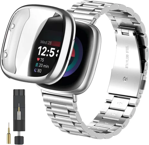 Miniatura 15 de ZPJPPLX para Fitbit Versa 4/Sense 2, Correa de Muñeca de Acero Inoxidable Sólido con Funda de Reloj, para Versa 3/Sense Correas de Repuesto de Metal