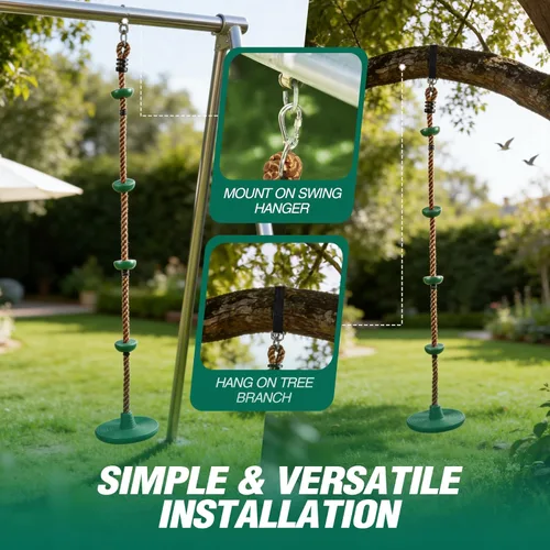 Miniatura 6 de REDCAMP Columpios de cuerda de escalada para árboles, asiento de columpio de disco de plástico resistente para niños y adultos con correa