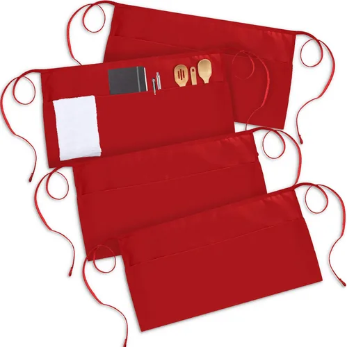 Miniatura 12 de Utopia Wear Paquete de 4 delantales con 3 bolsillos, delantal de cintura para camarera, 12 pulgadas