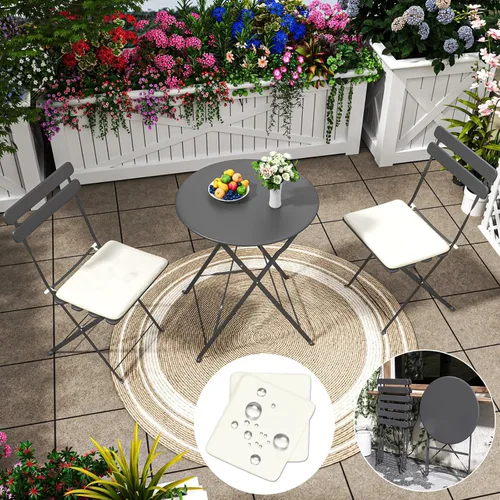 Miniatura 12 de Juego de 3 piezas de muebles de patio para exteriores, mesa y sillas plegables con marco de acero de primera calidad, resistente a la intemperie
