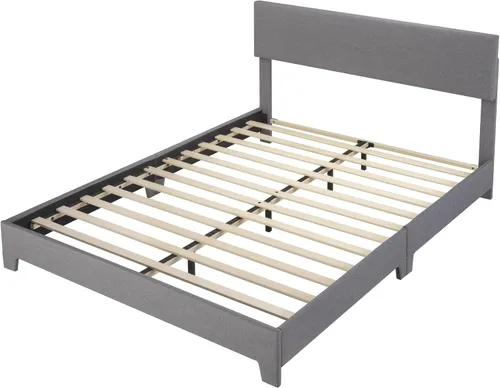 Miniatura 8 de Allewie - Base de cama Queen con cabecero tapizado ajustable, cama plataforma con listones de madera, base de colchón resistente, no necesita Gris
