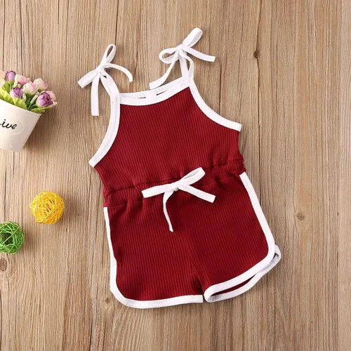 Miniatura 2 de VISGOGO Mameluco para bebés y niñas, monos sólidos, sin mangas, con cinturón, ropa de bebé, trajes