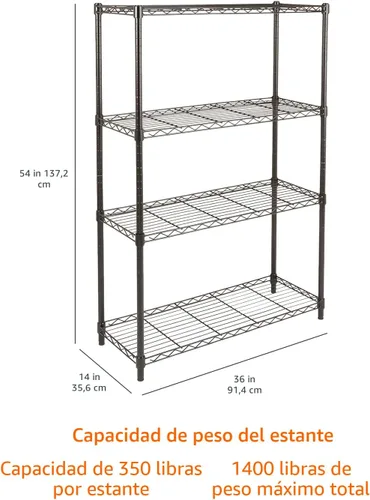 Miniatura 3 de Amazon Basics - Estantería de almacenamiento ajustable de 4 estantes, resistente organizador de acero Negro