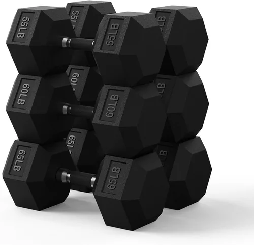 Miniatura 15 de PAPABABE Juego de mancuernas hexagonales de 45 a 550 libras, mancuernas de gimnasio en casa con revestimiento de goma, mancuernas para mujeres