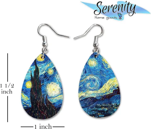 Miniatura 3 de Van Gogh - Juego de aretes colgantes divertidos Lindos aretes de joyería para niñas y mujeres Impresión de doble cara Regalo de cumpleaños