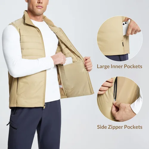 Miniatura 4 de BALEAF Chaleco acolchado ligero para hombre, chaleco sin mangas acolchado de invierno, resistente al agua, forro polar cálido