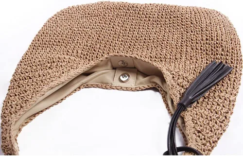 Miniatura 7 de JBRUN Bolso de hombro de paja para mujer, bolso tejido hecho a mano, bolso de playa de verano, asa de cuero, bolsa de cubo grande