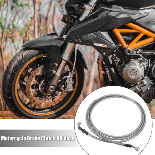 Miniatura 2 de Motoforti Universal 94.5 in 94.49 "motocicleta freno embrague aceite manguera tubo hidráulico reforzado acero inoxidable trenzado tono plata