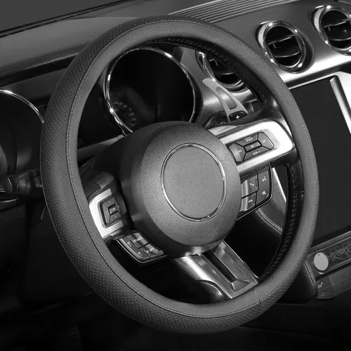 Miniatura 13 de SEG Direct Funda para volante de automóvil negra de tamaño pequeño de 14-14.25 pulgadas (35.5-36 cm), para Prius Civic Modelo 3 Modelo Y Camaro