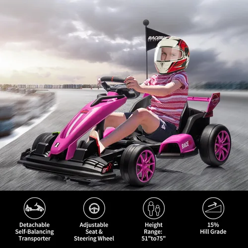 Miniatura 2 de GarveeLife Kart eléctrico de deriva de 24 V para niños, auto de paseo con asiento ajustable y velocidad de 8.5 MPH, ruedas silenciosas de EVA, Rosa