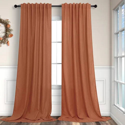 Miniatura 25 de Cortinas de lino azul de 84 pulgadas de largo para sala de estar; juego de 2 paneles con lengüeta trasera; cortinas con dobladillo para barra; Azul