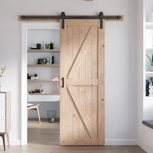 Miniatura 32 de FREDBECK - Puerta de granero de madera de 48 x 84 pulgadas con kit de herrajes para puerta de granero de 8 pies incluido, forma K, panel de abeto